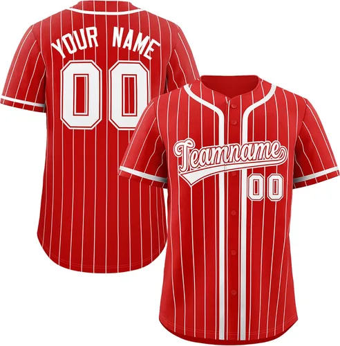 Miniatura 34 de Camiseta de béisbol de rayas finas personalizada hipster hip hop, camisetas deportivas con nombre y número del equipo personalizado para hombres