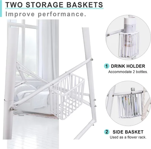 Miniatura 5 de YOXIFOC Base reforzada y soporte de hamaca de estructura triangular con 2 cestas de almacenamiento, soporte de columpio con 3 ganchos para la Blanco