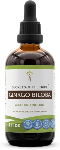 Secrets of the Tribe Extracto de alcohol de tintura de ginkgo biloba, gotas de hierbas de alta potencia, tintura hecha de ginkgo biloba cognición