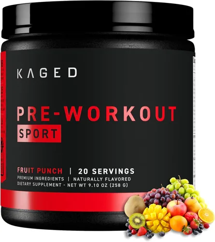 Kaged Polvo Pre Entrenamiento Deportivo para Hombres y Mujeres, Ponche de Frutas, Certificado Deportivo, 188 mg de Cafeína, Suplemento de Óxido