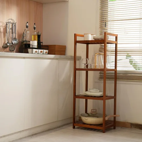 Miniatura 5 de Utoplike Estante organizador de madera de teca, estantes de pie, unidades de almacenamiento de baño de 4 niveles para piso, cocina, oficina