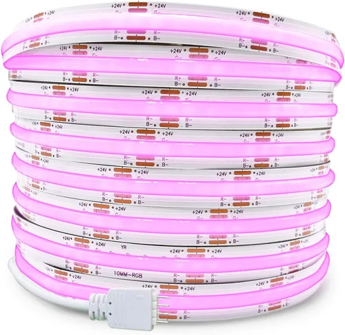 GIDEALED Tira de luz LED COB RGB de 24 V, 32.8 pies, 16 millones de colores RGB cambiantes, tira de luz LED COB flexible de alta densidad de 6720