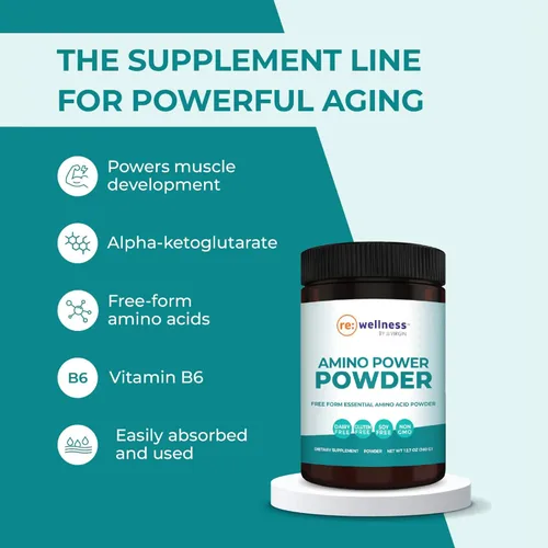 Miniatura 3 de Reignite Wellness by JJ Virgin Amino Power Powder Aminoácidos esenciales de fácil absorción con alfa-cetoglutarato Entrenamiento, músculos