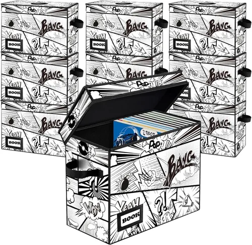 Miniatura 11 de Paquete de 2 cajas de almacenamiento para cómics, colección de 40 cm x 20 cm x 30 cm, plegable, contenedor organizador para 160-180 cómics, estante