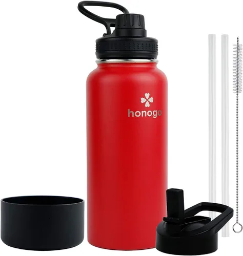 Botella de agua deportiva con aislamiento al vacío de doble pared con recubrimiento en polvo, 32 oz, de acero inoxidable 18/8 con boca ancha, tapa