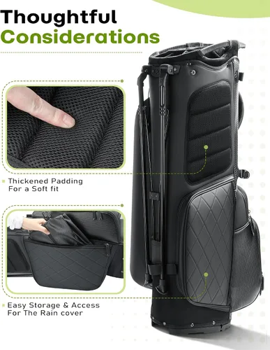 Miniatura 6 de Bolsa de Golf de Soporte de 14 Vías, Divisores de Longitud Completa Bolsa de Golf de Cuero PU con Parte Superior de Felpa para Hombres/Mujeres