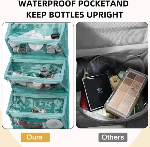 Miniatura 4 de ROYALFAIR Bolsa de maquillaje enrollable, bolsa de aseo impermeable para mujer, organizador de viaje colgante con compartimento organizador de Azul