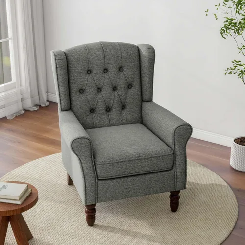 Miniatura 24 de Silla decorativa, sillón tapizado con respaldo alto con esponja de alta resistencia y patas de madera, sillas individuales modernas y cómodas de Un