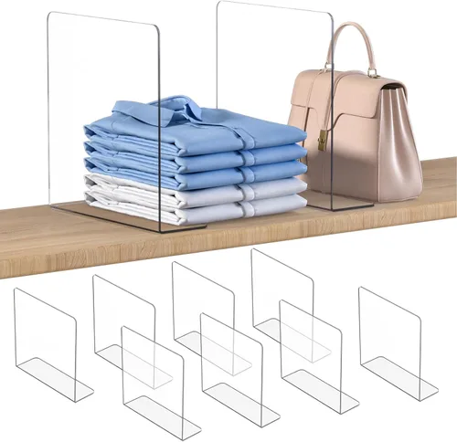 OKPOW Separadores de Estantes Organizador de Armario - 12" de Alto X 11.8" de Profundidad Acrílico Transparente Resistente Separador para Ropa