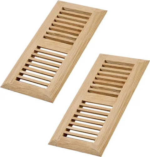 Miniatura 15 de Rejilla de piso de roble blanco de madera dura, cubierta de ventilación empotrable, 4x10 pulgadas con regulador de aire, sin acabar Blanco