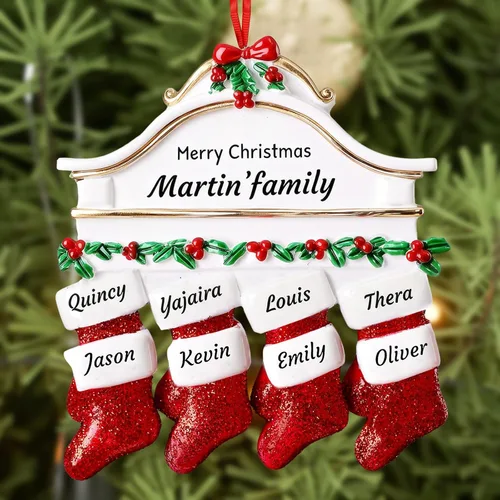 Miniatura 18 de DPDP Adornos de Navidad familiares personalizados 2025 – Calcetines personalizados para árbol de Navidad con nombres, adornos familiares