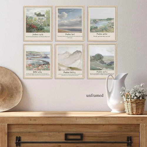 Miniatura 3 de Juego de 6 imágenes de Jesús cristiano con versículos bíblicos, arte de pared, Salmos, Escrituras, galería, impresiones religiosas, arte de pared