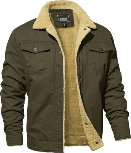Miniatura 12 de MAGNIVIT Chaqueta cargo de algodón para hombre, chaqueta de trabajo con forro polar Sherpa de invierno con 5 bolsillos