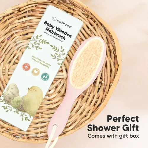 Miniatura 9 de Cepillo de madera para cabello de bebé para niñas y niños, cepillo para cuna, peine de bebé recién nacido, peine de cerdas de cabra suaves para Rubor