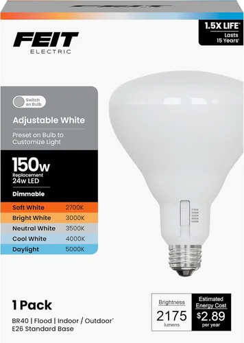 Miniatura 10 de Feit Electric Bombilla LED BR30, equivalente a 100 W, regulable, 5CCT, base mediana E26, 90 CRI, 1400 lúmenes, blanco ajustable, 13 años de vida