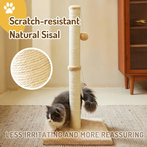 Miniatura 3 de MeowHomm Postes rascadores para gatos de interior y adultos de 32 pulgadas de alto con 2 bolas colgantes, rascador grande para gatos, incluye cuerda