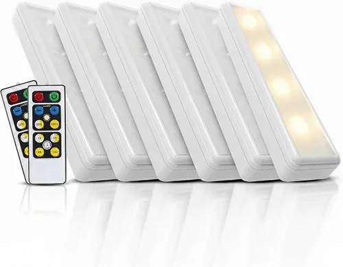Brilliant Evolution Paquete de 6 luces LED inalámbricas para debajo del gabinete, con 2 controles remotos, luces alimentadas por batería,