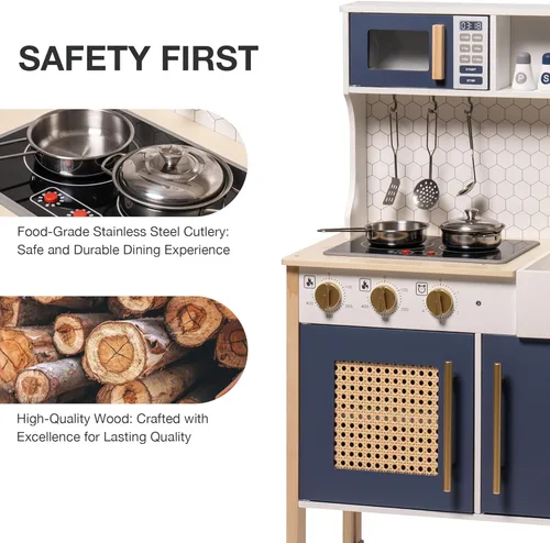 Miniatura 6 de ROBUD Juego de cocina, juego de cocina de madera para niños con sonidos y luces, juego de cocina de juego de simulación para niños pequeños, regalo