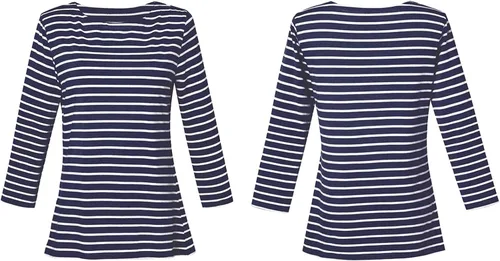 Miniatura 5 de LilyCoco Camiseta de manga 34 para mujer, con cuello bote, a rayas, de algodón