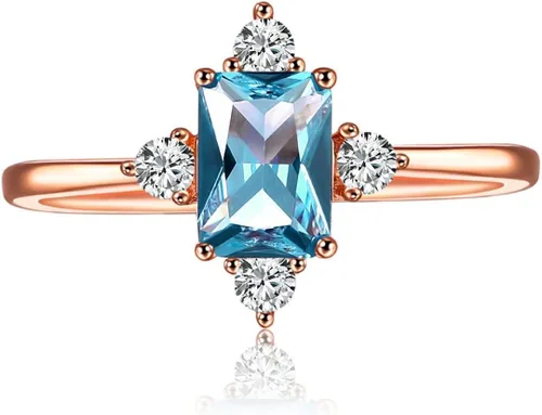 Miniatura 2 de LAZLUVU 2 juegos de anillos de compromiso tamaño 6, anillos de topacio azul, anillos de promesa de circonita cúbica para mujeres y niñas, anillos