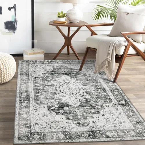 Miniatura 65 de Moynesa Alfombra de pasillo ultra fina lavable de 2 x 6 pies, antideslizante, resistente a las manchas, alfombra vintage que no desprende para Gris