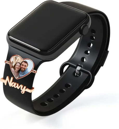 Miniatura 10 de ubmpj Dijes de banda de reloj personalizados para reloj inteligente, cerraduras de banda mágica personalizadas con nombre y foto para mujeres