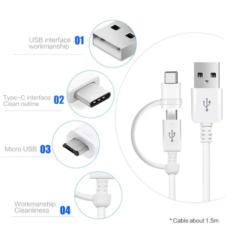 Miniatura 3 de Cable de datos USB de 5 A completo funciona para DJI Osmo Action con adaptador MicroUSB y USB tipo C para velocidades de carga rápida dual Blanco