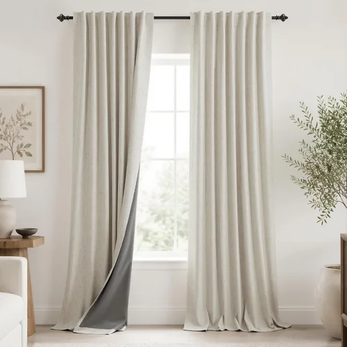 Miniatura 60 de KOUFALL - Cortinas de medio estilo francés de lino para ventana, juego de 2 cortinas cortas de 40 pulgadas de longitud, para privacidad, cortinas