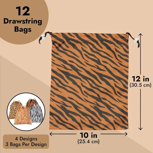 Miniatura 4 de BLUE PANDA Paquete de 12 bolsas de regalo de fiesta con estampado de animales, 10 x 12 pulgadas, poliéster, recuerdos de fiesta de safari y selva