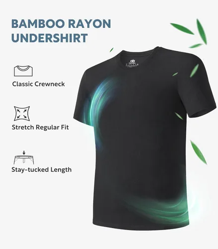 Miniatura 4 de DAVID ARCHY Camiseta interior de rayón de bambú para hombre que absorbe la humedad, cuello redondo, camisetas elásticas para hombres, paquete de 3