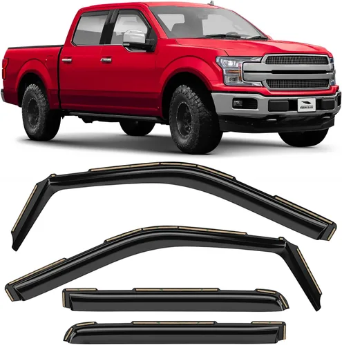 Voron Glass Protectores de lluvia extra duraderos en canal para camiones Ford F150 2015-2020 SuperCrew (apto para Ford F250-F550 17-22), deflectores