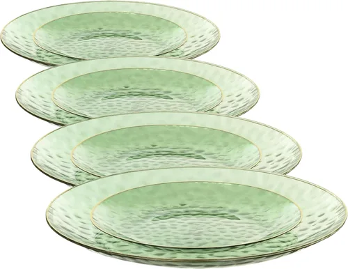 Miniatura 5 de Blue Sky Platos redondos de plástico verde martillado orgánico con borde dorado, 7 pulgadas (10 unidades) Elegante vajilla desechable para fiestas