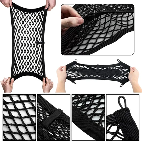 Miniatura 2 de Paquete Universal de 2 Redes de Carga Elásticas Pequeñas con Bolsillo Organizador, Bolsa de Almacenamiento de 36,3 x 24,1 cm, Red de Almacenamiento