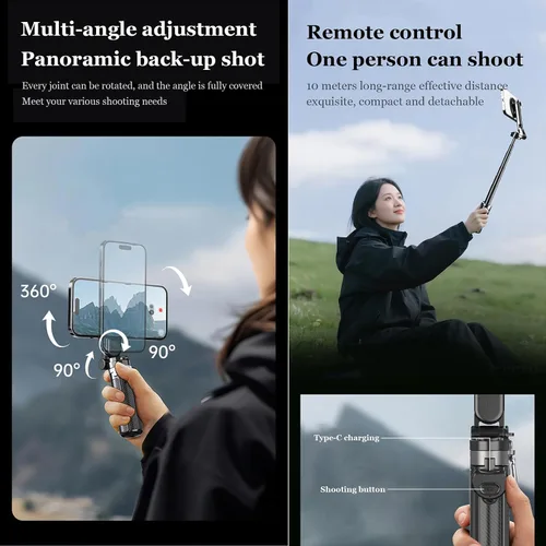 Miniatura 4 de Palo magnético para selfie de bolsillo, palo de selfie magnético 4 en 1 para iPhone con control remoto recargable, soporte de trípode extensible