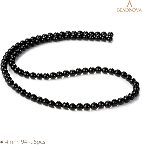 Miniatura 2 de Cuentas Beadnova redondas de ónix negro de 4 mm, sueltas, para hacer joyas (90-92 piezas)