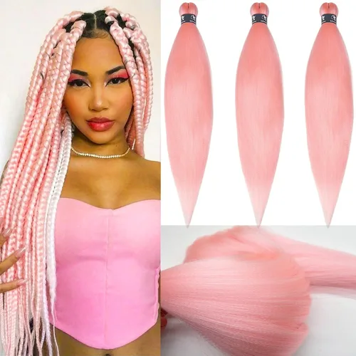 Miniatura 71 de pelo trenzado preestirado marrón, pelo trenzado Kanekalo, pelo trenzado preestirado de 26 pulgadas, 6 paquetes plegados, textura Yaki, extensiones