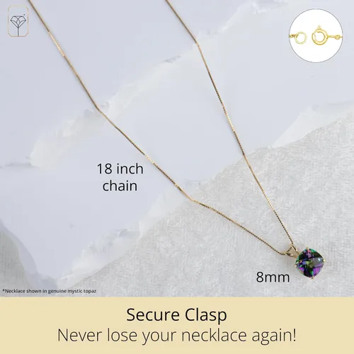 Miniatura 3 de MAX + STONE Cushion Cut Gemstone Necklace 8mm Solitaire Birthstone Necklace for Women Gemstone Pendant Necklaces with 18 inch Box Chain