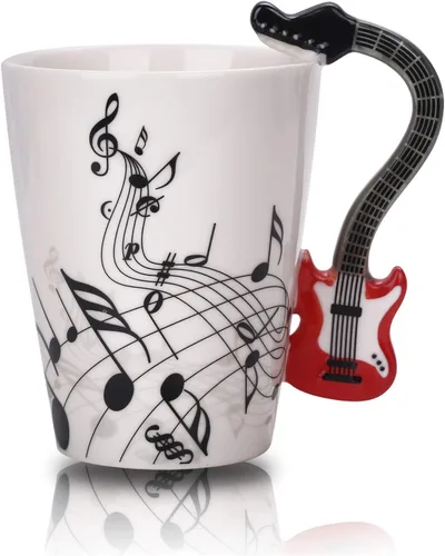 Taza de cerámica para guitarra de 12.9 onzas, taza de té con notas musicales, café, leche, regalo para guitarristas, músicos, mujeres, hombres,