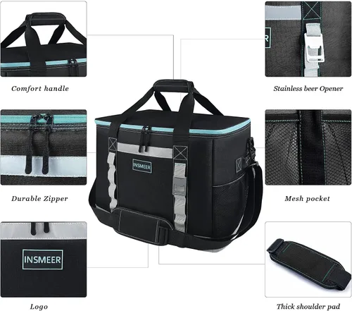 Miniatura 5 de INSMEER Bolsa térmica aislada para 65 latas/32 latas, bolsa enfriadora grande con correa para el hombro, enfriadores portátiles plegables a prueba