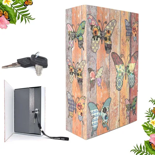 Caja fuerte para libros de 9.5 x 6.3 x 2.3 pulgadas y 1.4 libras con cerradura de llave, caja fuerte oculta, mariposa de metal