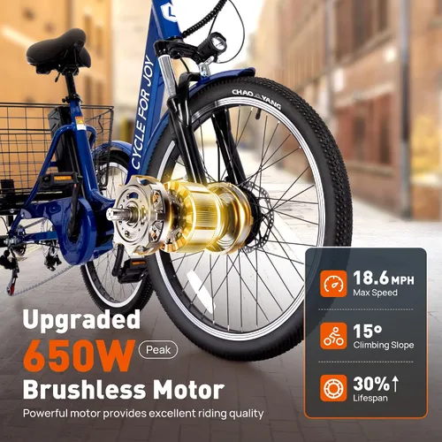 Miniatura 2 de Triciclo eléctrico de 24 pulgadas, triciclo eléctrico para adultos, 350 W (pico 500 W), 7 velocidades, 3 ruedas, bicicletas eléctricas con batería