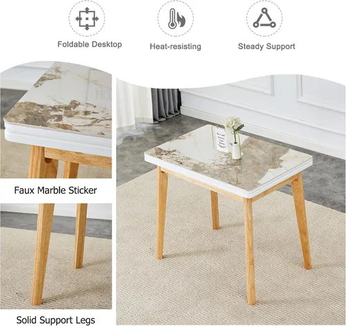 Miniatura 6 de Mesa de piedra sinterizada de imitación mármol blanco con patas de madera de goma, escritorio plegable para computadora, escritorio de oficina