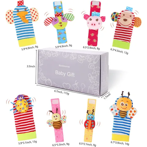 Miniatura 6 de Bloobloomax Juego de calcetines suaves para bebé, sonajero y muñequera, sonajero para bebés, juguetes de peluche de algodón y felpa, regalo