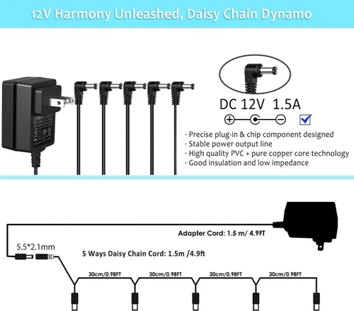 Miniatura 4 de JOYO Adaptador de fuente de alimentación DC 12V 1.5A para teclado, piano digital, pedales de guitarra, mini amplificador Cargador de pared AC