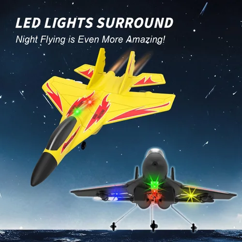 Miniatura 6 de Aviones de control remoto de espuma QFCST RC, juguetes de combate con control remoto, avión de combate RC de 2 canales 2.4Ghz con luz, aviones