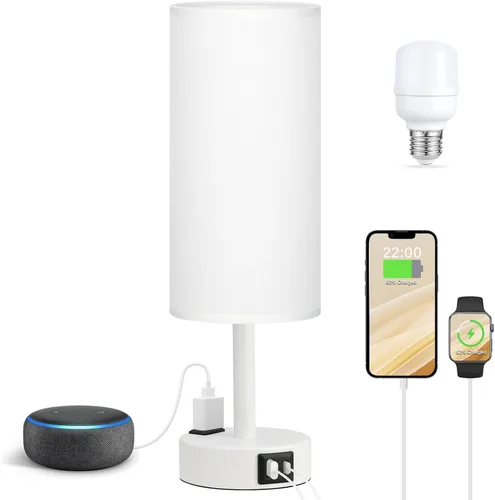 Miniatura 18 de Fenmzee Juego de lámparas de mesa pequeñas táctiles regulables de 2 a 3 vías, carga USB A + C, salida de CA, base de grano de madera, bombillas