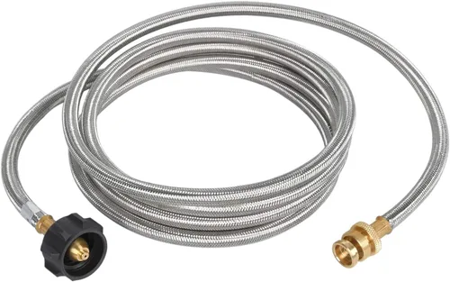 Miniatura 10 de GasSaf Manguera de propano de 5 pies, adaptador de propano conectado de 1 libra a 20 libras, manguera trenzada de acero inoxidable para calentadores
