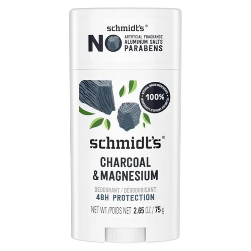 Schmidt's Desodorante sin aluminio vegano con carbón y magnesio con protección contra el olor de 24 horas, para mujeres y hombres, ingredientes