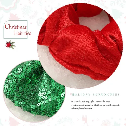 Miniatura 4 de CAKURE Coleteros para el cabello con lazo de Navidad, lazos verdes para el cabello, terciopelo rojo, banda elástica para el cabello, soporte