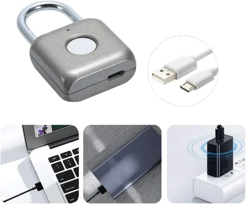 Miniatura 4 de Candado de huellas dactilares eLinkSmart con cerradura de combinación sin llave para casillero de gimnasio, mochila, maleta, equipaje, candado Gris